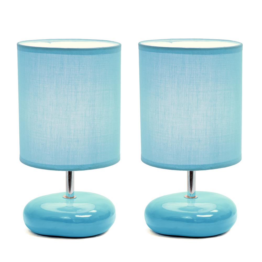 10.24" Traditional Mini Round Rock Table Lamp 2 Pack Set, Blue. Picture 6