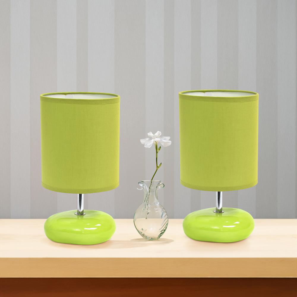 10.24" Traditional Mini Round Rock Table Lamp 2 Pack Set, Green. Picture 3