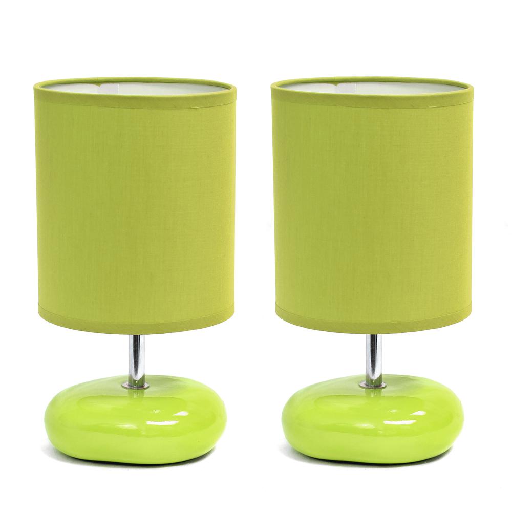 10.24" Traditional Mini Round Rock Table Lamp 2 Pack Set, Green. Picture 1