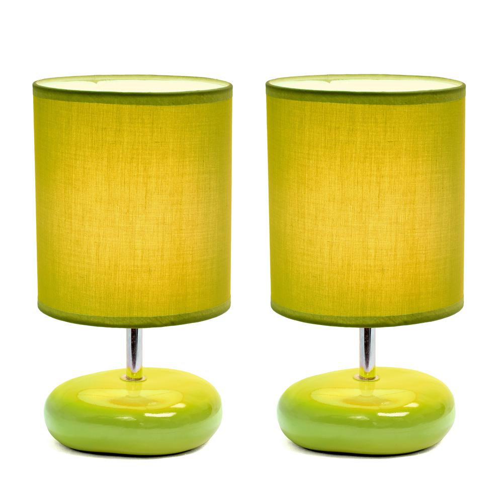 10.24" Traditional Mini Round Rock Table Lamp 2 Pack Set, Green. Picture 6