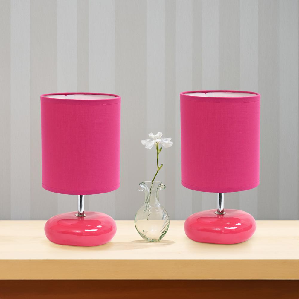 10.24" Traditional Mini Round Rock Table Lamp 2 Pack Set, Pink. Picture 3