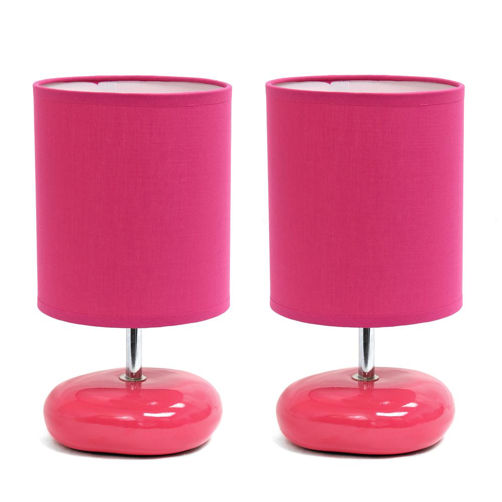 10.24" Traditional Mini Round Rock Table Lamp 2 Pack Set, Pink. Picture 1