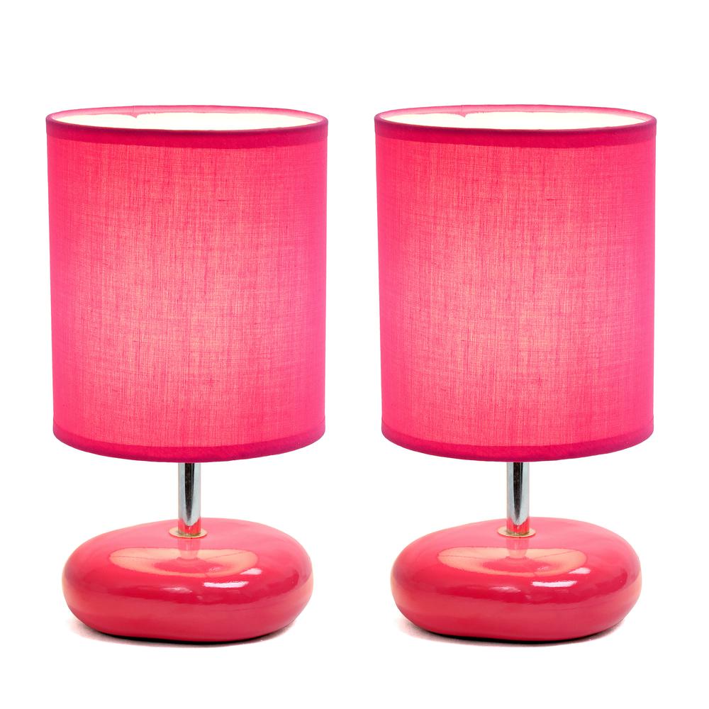 10.24" Traditional Mini Round Rock Table Lamp 2 Pack Set, Pink. Picture 6