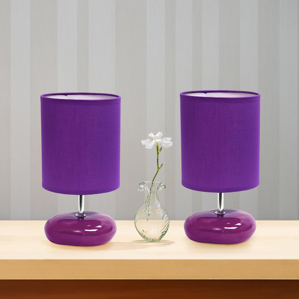10.24" Traditional Mini Round Rock Table Lamp 2 Pack Set, Purple. Picture 3