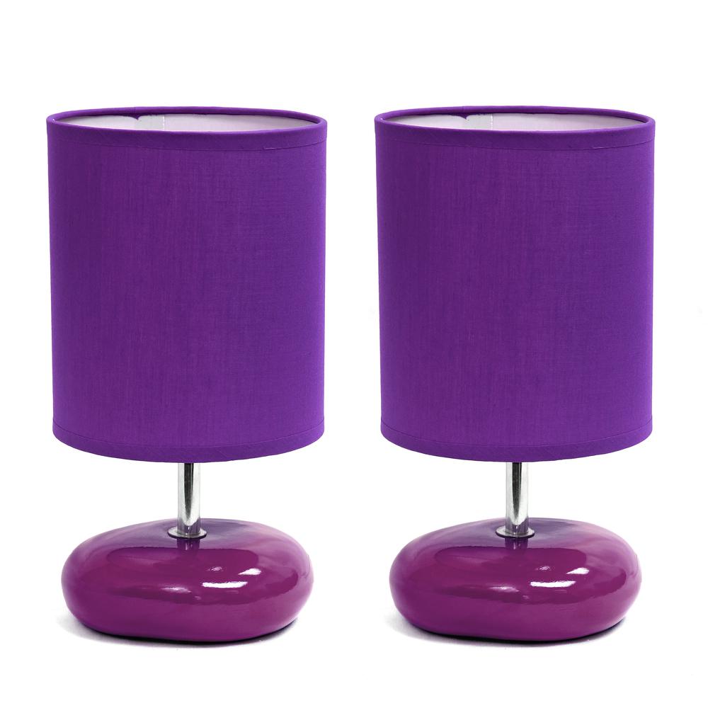 10.24" Traditional Mini Round Rock Table Lamp 2 Pack Set, Purple. Picture 1