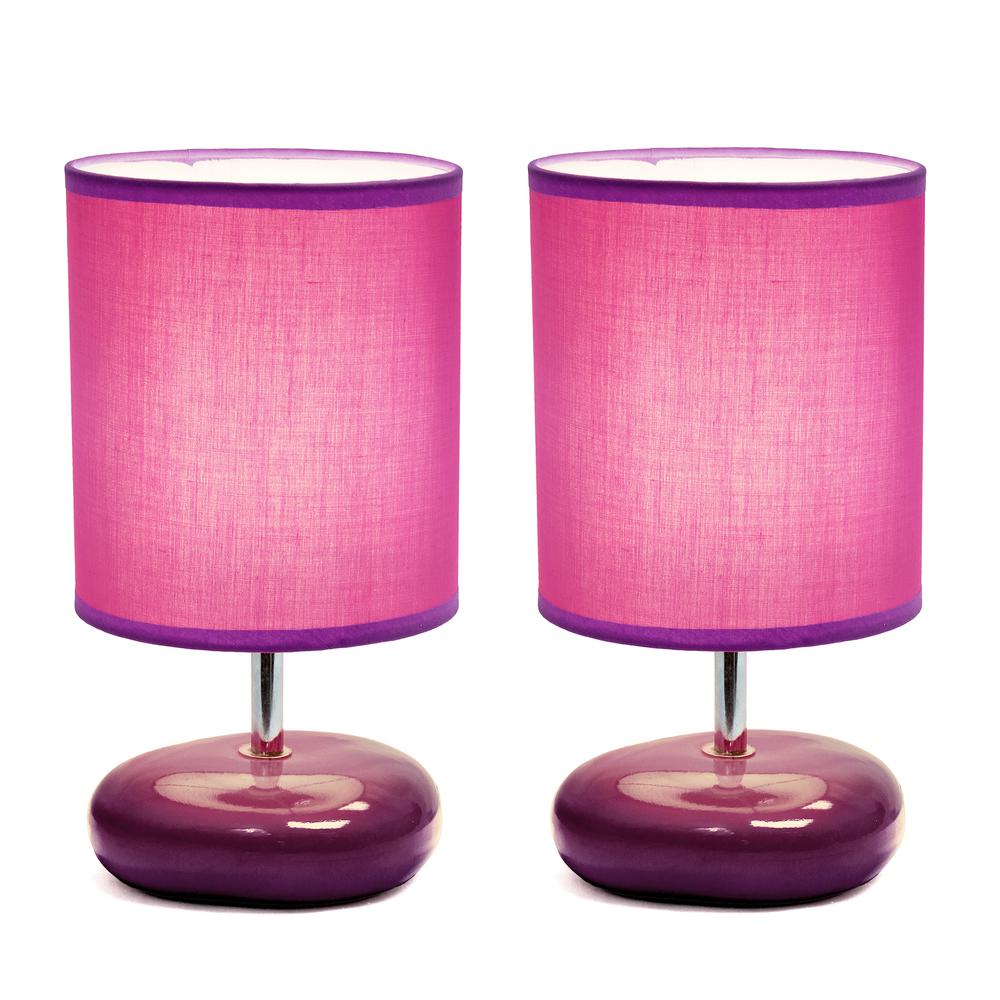 10.24" Traditional Mini Round Rock Table Lamp 2 Pack Set, Purple. Picture 6