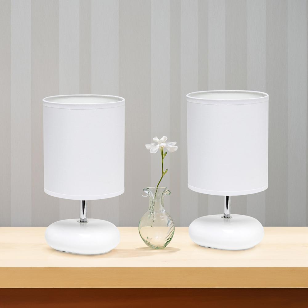 10.24" Traditional Mini Round Rock Table Lamp 2 Pack Set, White. Picture 3
