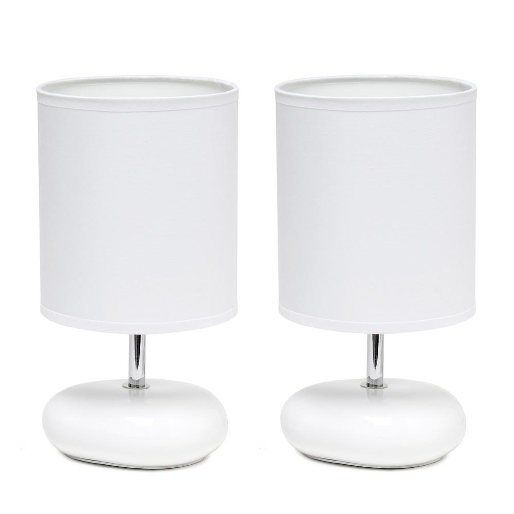 10.24" Traditional Mini Round Rock Table Lamp 2 Pack Set, White. Picture 1