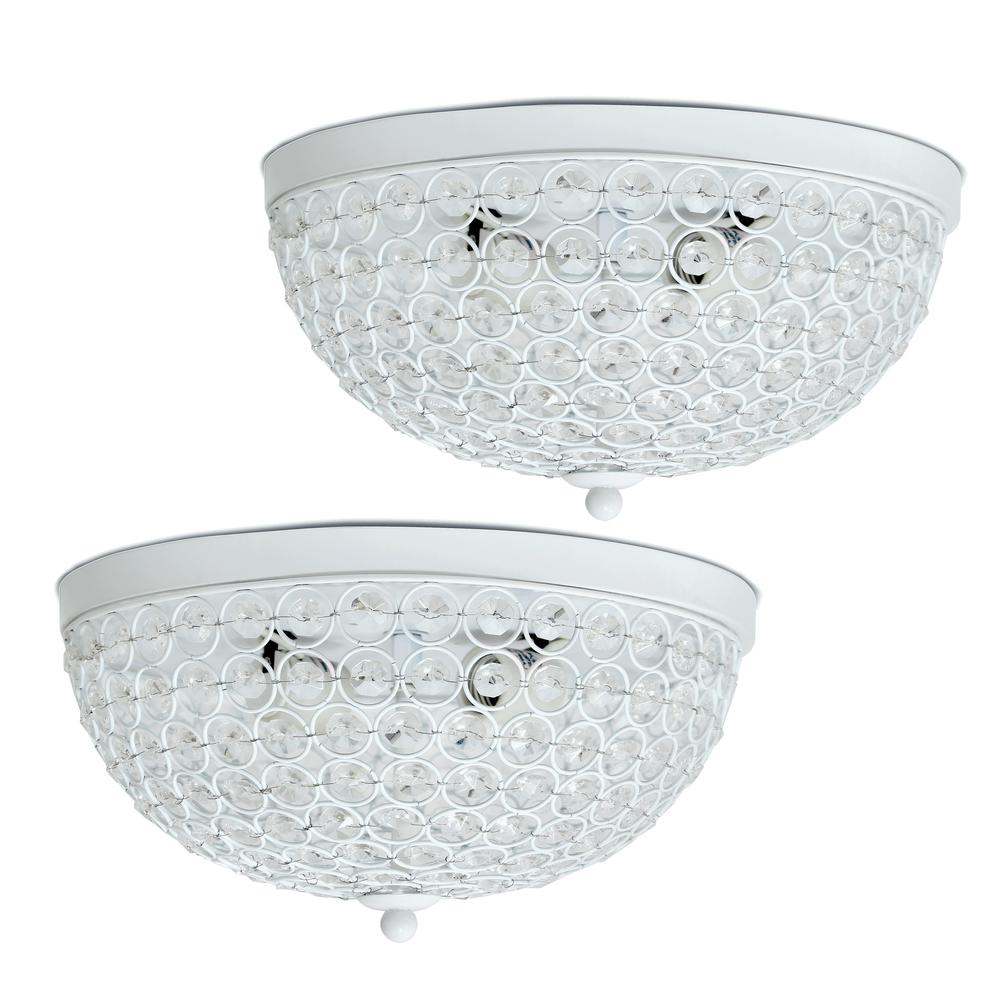 2 Light Crystal FlushMount 2 Pack, White. Picture 1