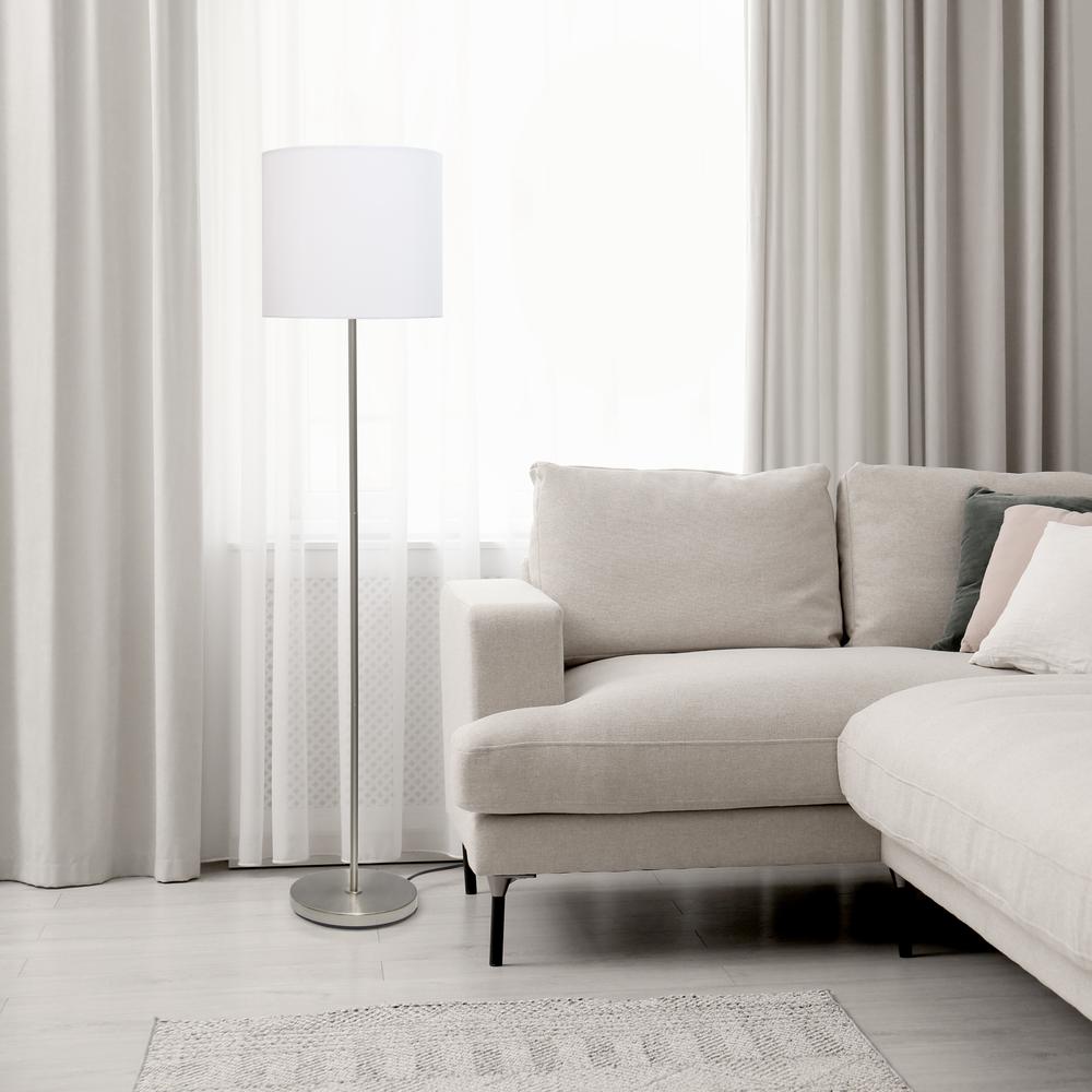 Brushed Nickel Drum Shade Floor Lamp, White. Picture 14