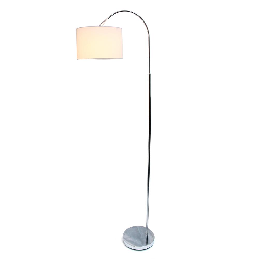 Brushed Nickel Arched Floor Lamp, White Shade. Picture 6