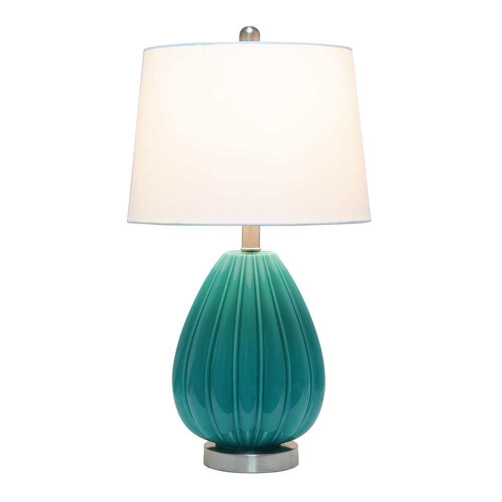 Pleated Table Lamp with White Fabric Shade, Teal. Picture 17