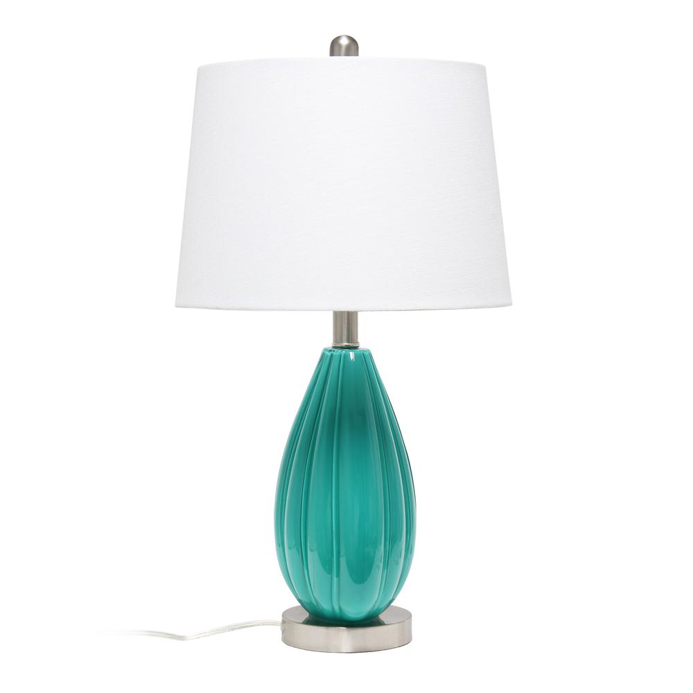 Pleated Table Lamp with White Fabric Shade, Teal. Picture 18