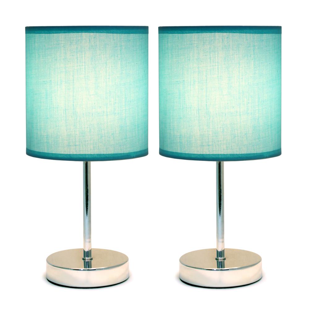 Chrome Mini Basic Table Lamp with Fabric Shade 2 Pack Set. Picture 1