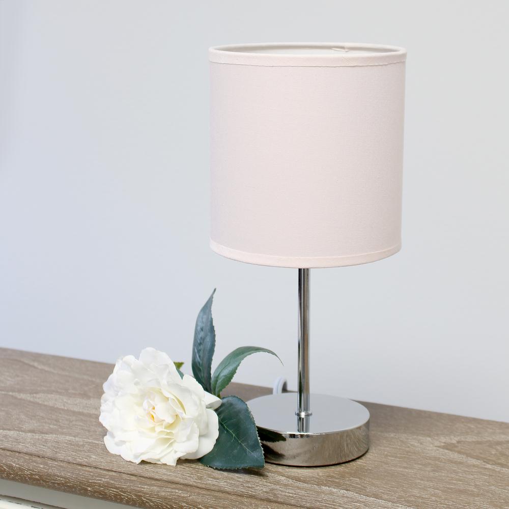 Simple Designs Chrome Mini Basic Table Lamp with Fabric Shade 2 Pack Set, Blush Pink
