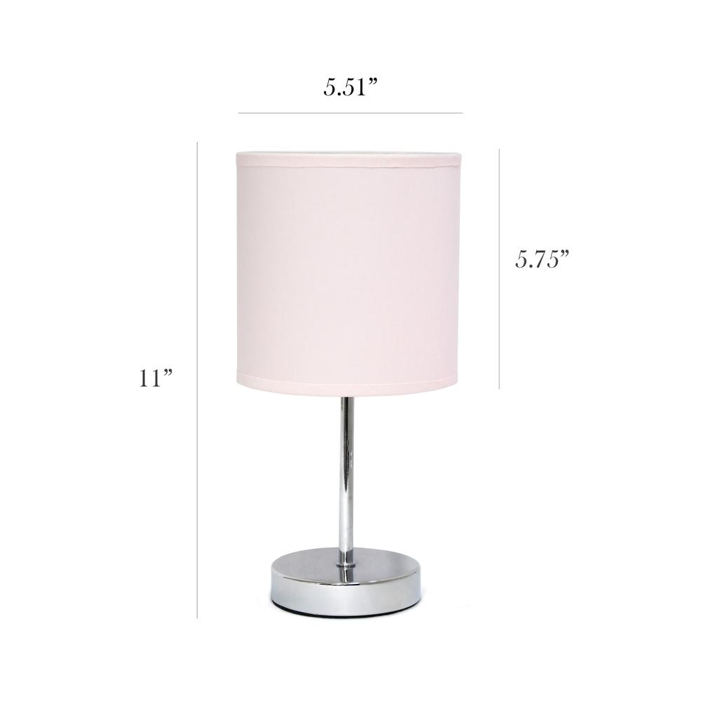 Chrome Mini Basic Table Lamp with Fabric Shade 2 Pack Set, Blush Pink. Picture 4