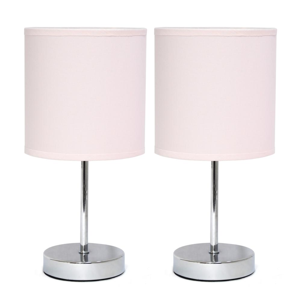 Chrome Mini Basic Table Lamp with Fabric Shade 2 Pack Set, Blush Pink. Picture 6