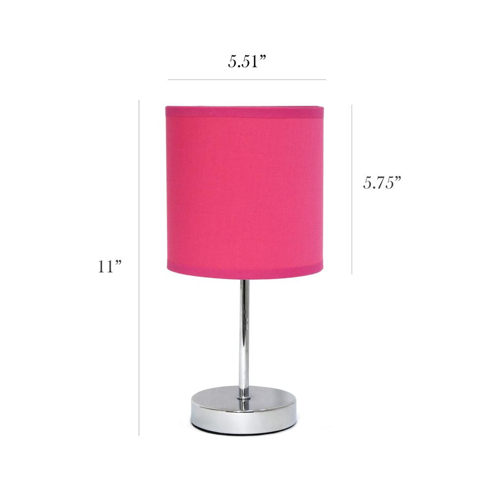 Chrome Mini Basic Table Lamp with Fabric Shade 2 Pack Set, Hot Pink. Picture 4