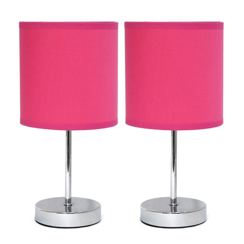 Chrome Mini Basic Table Lamp with Fabric Shade 2 Pack Set, Hot Pink. Picture 6