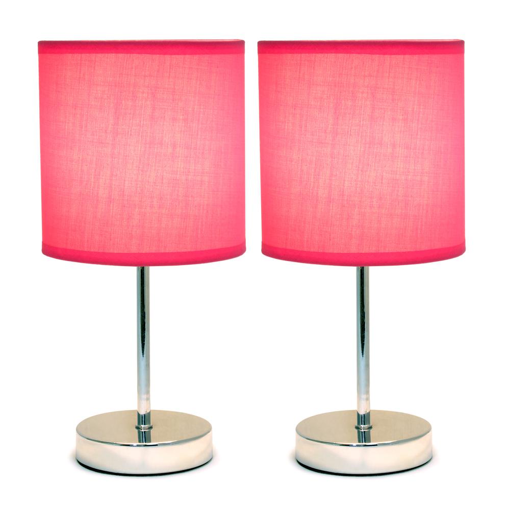 Chrome Mini Basic Table Lamp with Fabric Shade 2 Pack Set, Hot Pink. Picture 7