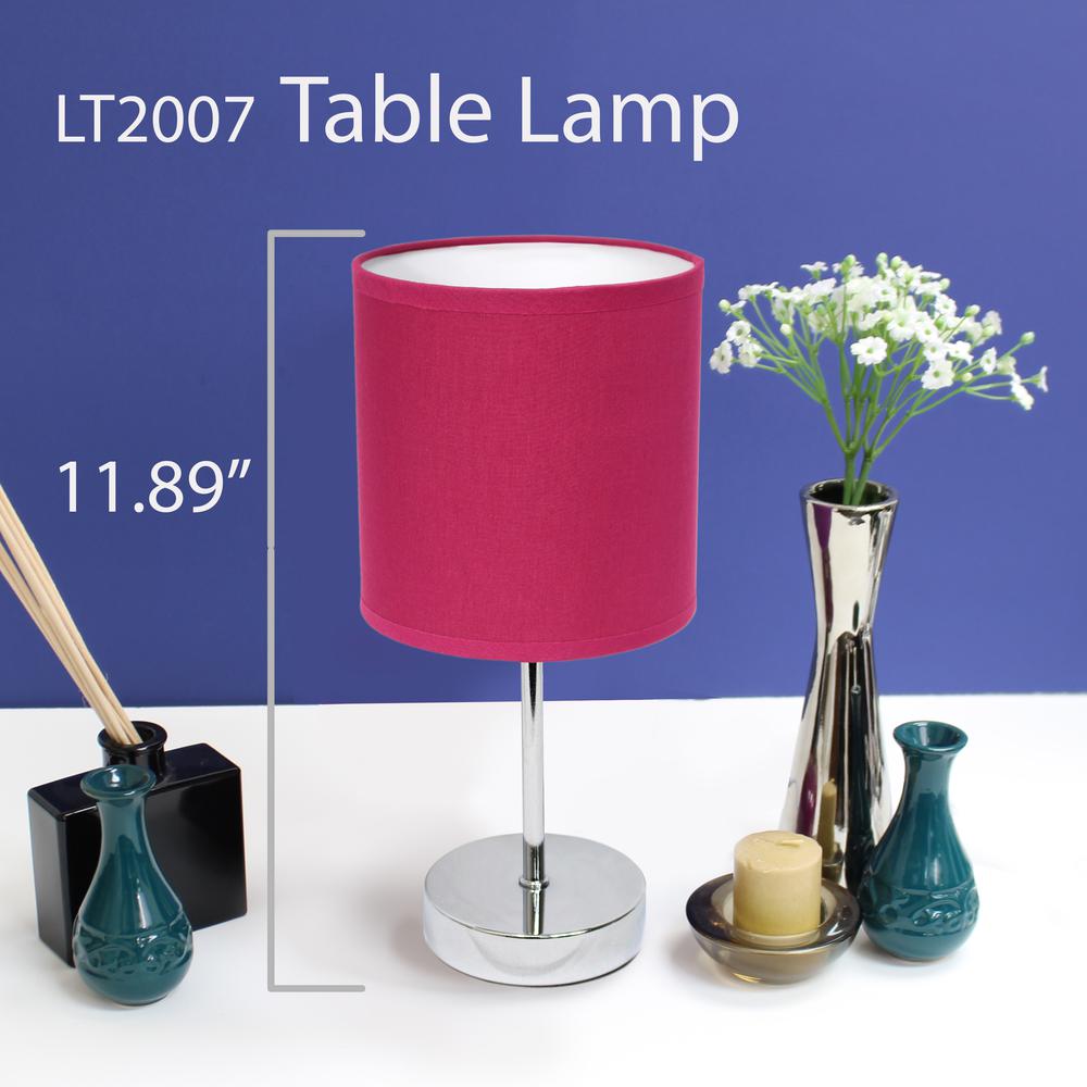 Chrome Mini Basic Table Lamp with Fabric Shade 2 Pack Set, Hot Pink. Picture 8