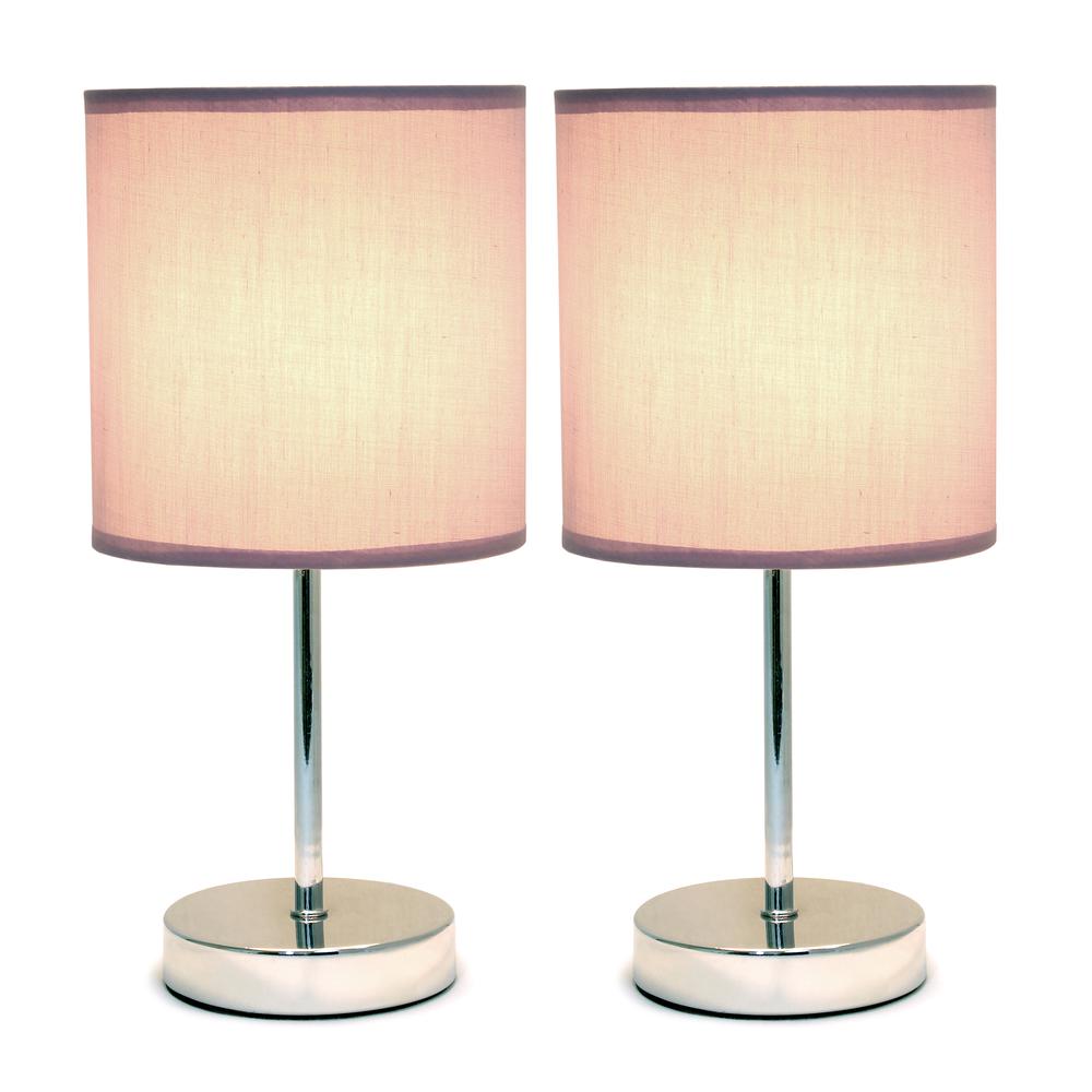 Chrome Mini Basic Table Lamp with Fabric Shade 2 Pack Set. Picture 1
