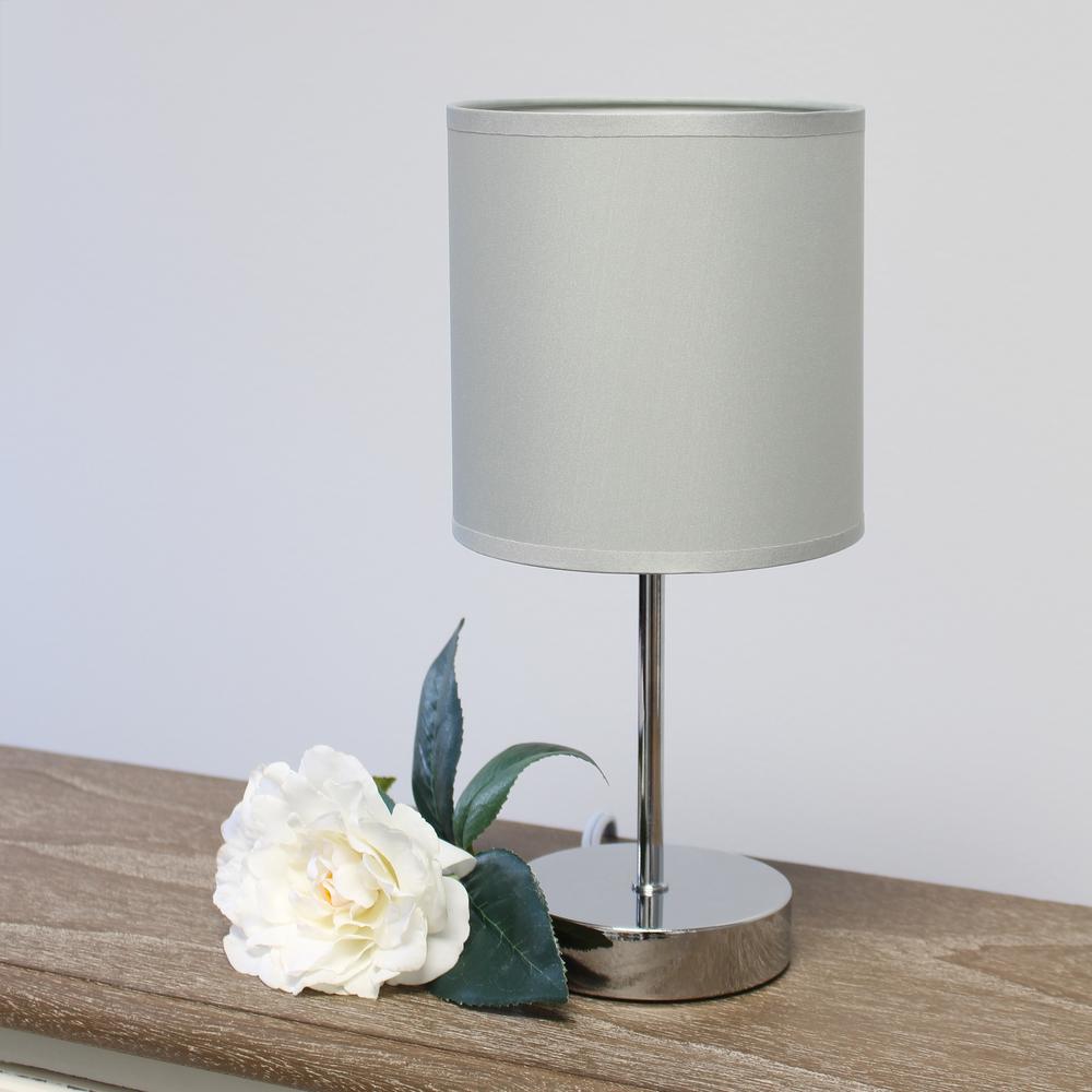 Simple Designs Chrome Mini Basic Table Lamp with Fabric Shade 2 Pack Set, Slate Gray
