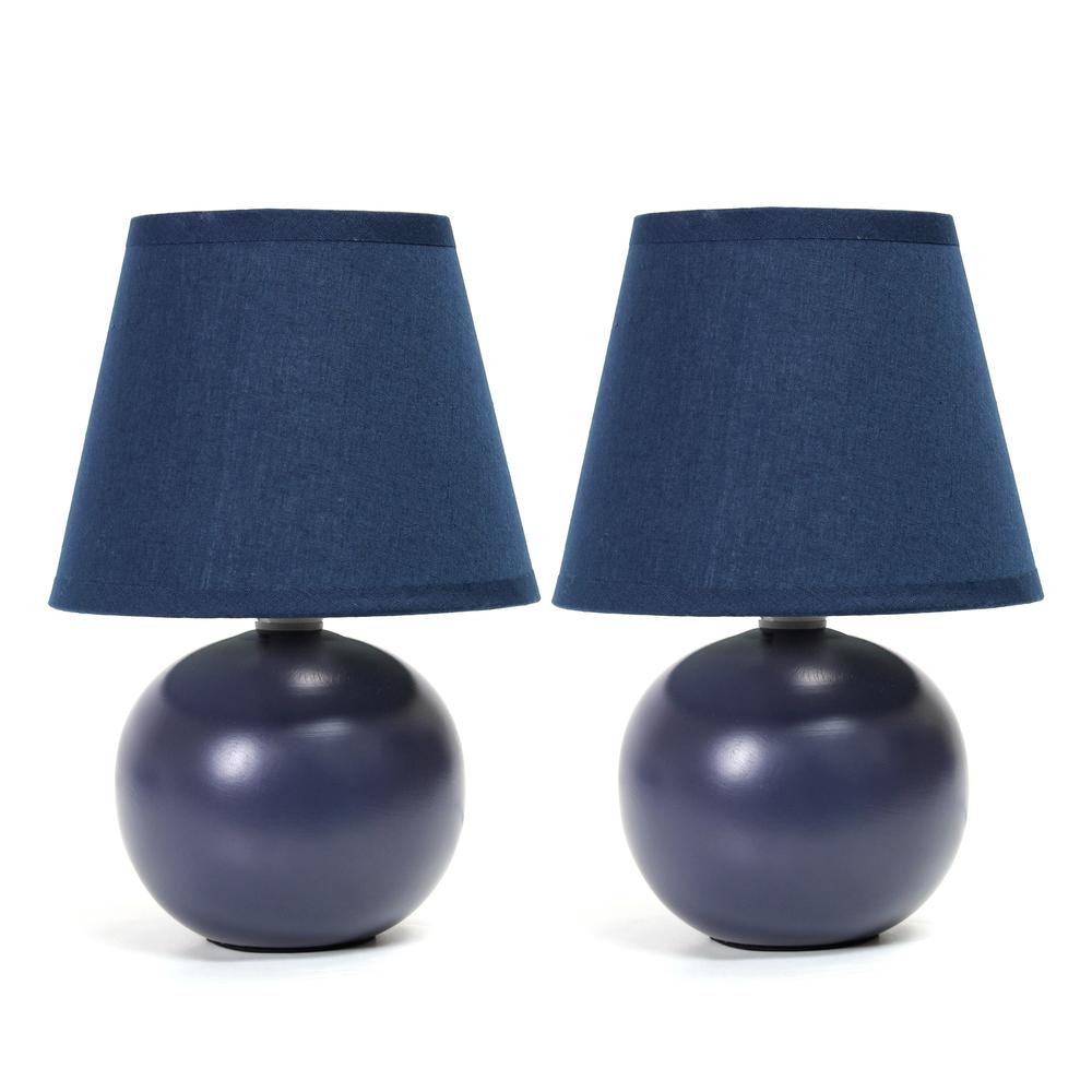 Simple Designs Mini Ceramic Globe Table Lamp 2 Pack Set, Blue