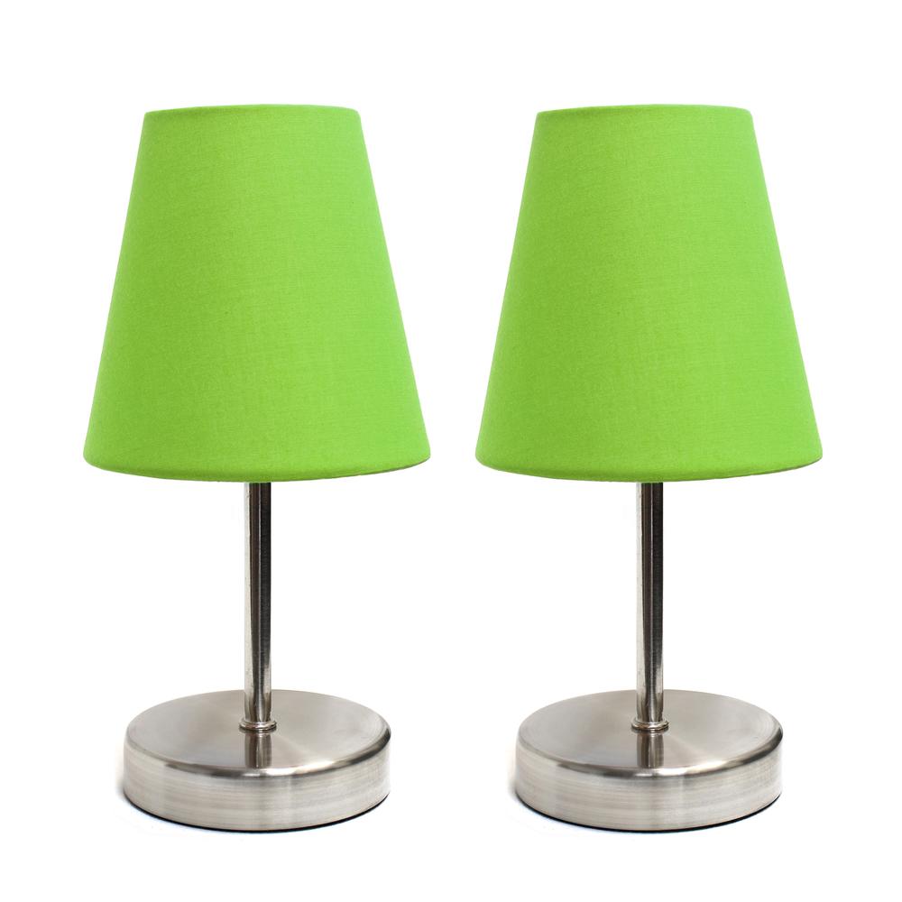 Simple Designs Sand Nickel Mini Basic Table Lamp with Fabric Shade 2 Pack Set Sand Nickel/Green. Picture 3