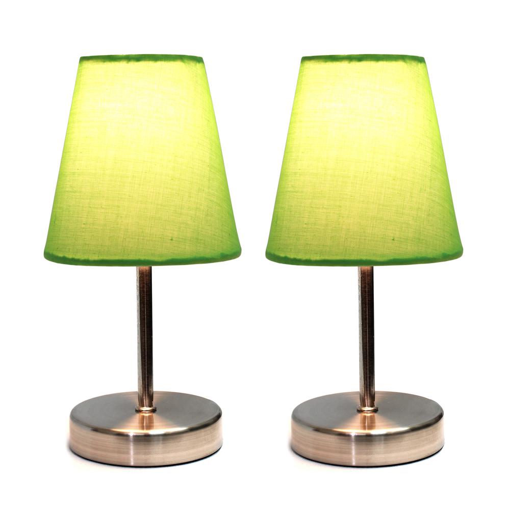 Simple Designs Sand Nickel Mini Basic Table Lamp with Fabric Shade 2 Pack Set Sand Nickel/Green. Picture 4