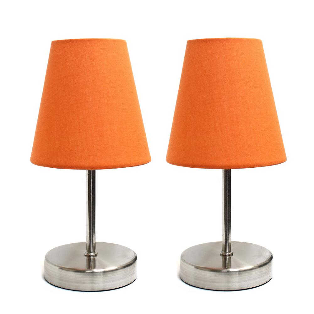 Simple Designs Sand Nickel Mini Basic Table Lamp with Fabric Shade 2 Pack Set, Orange