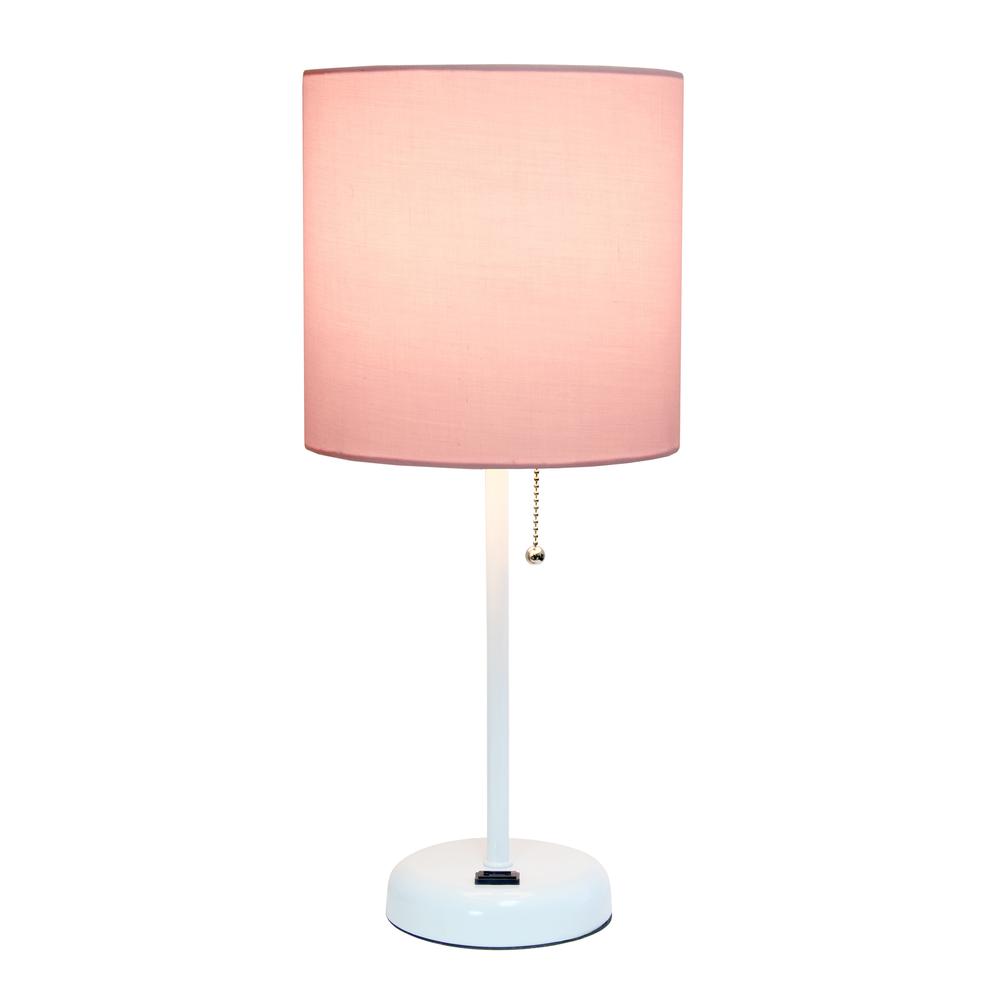White Stick Lamp with Charging Outlet and Fabric Shade. Picture 18