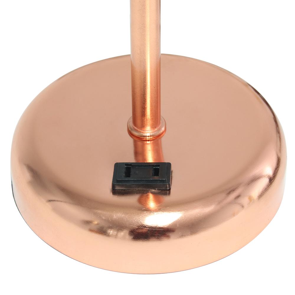 Rose Gold Stick Lamp with Charging Outlet and Fabric Shade. Picture 11