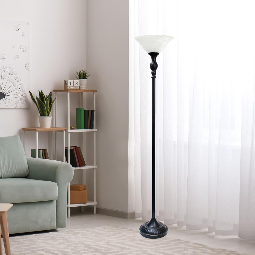 Classic 1 Light Torchiere Floor Lamp with Marbleized Glass Shade. Picture 5