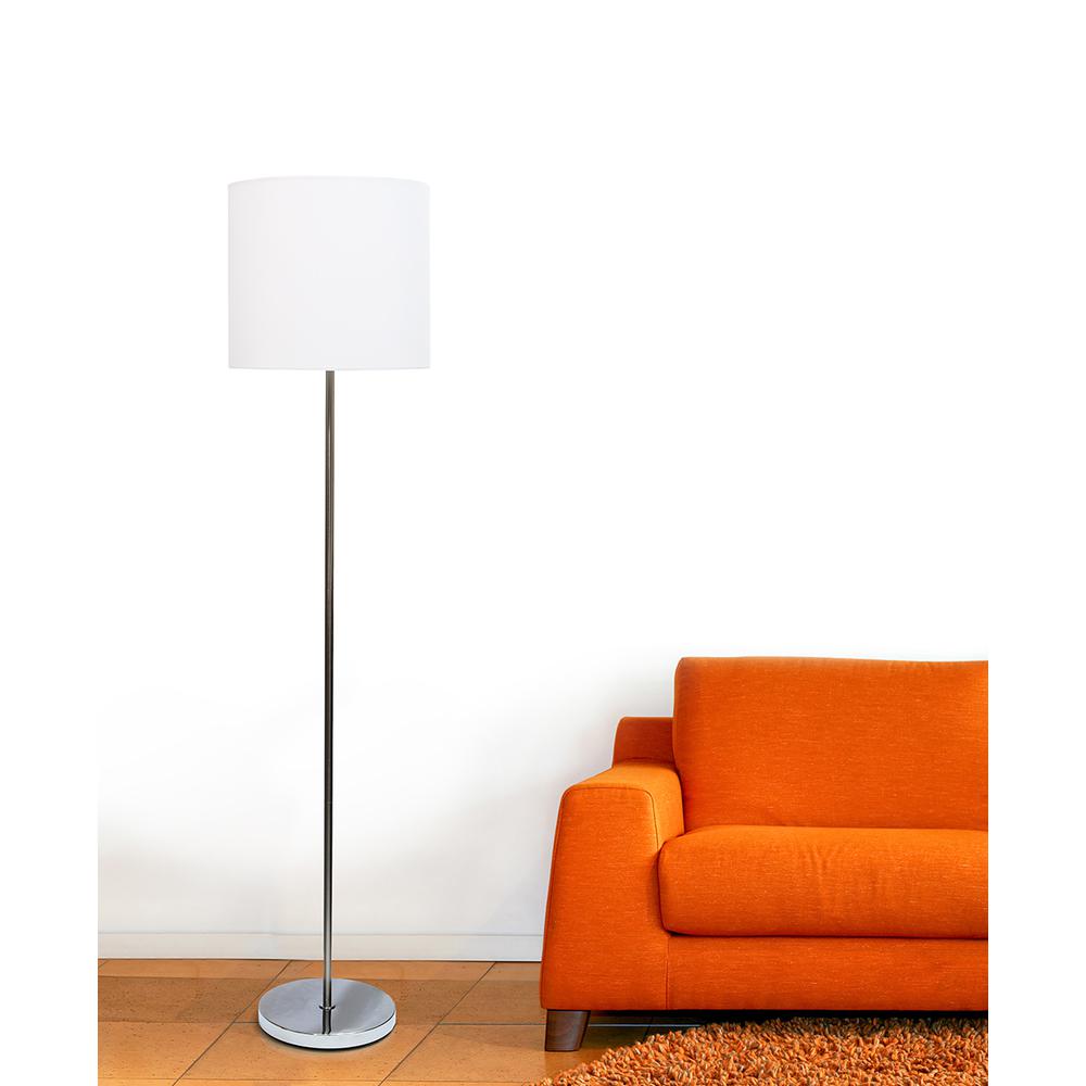 Brushed Nickel Drum Shade Floor Lamp, White. Picture 23