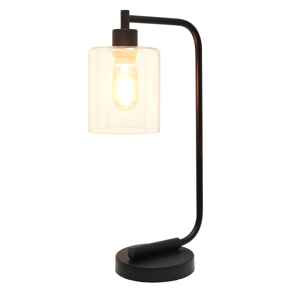 Modern Iron Desk Lamp with Glass Shade, Black. Picture 2