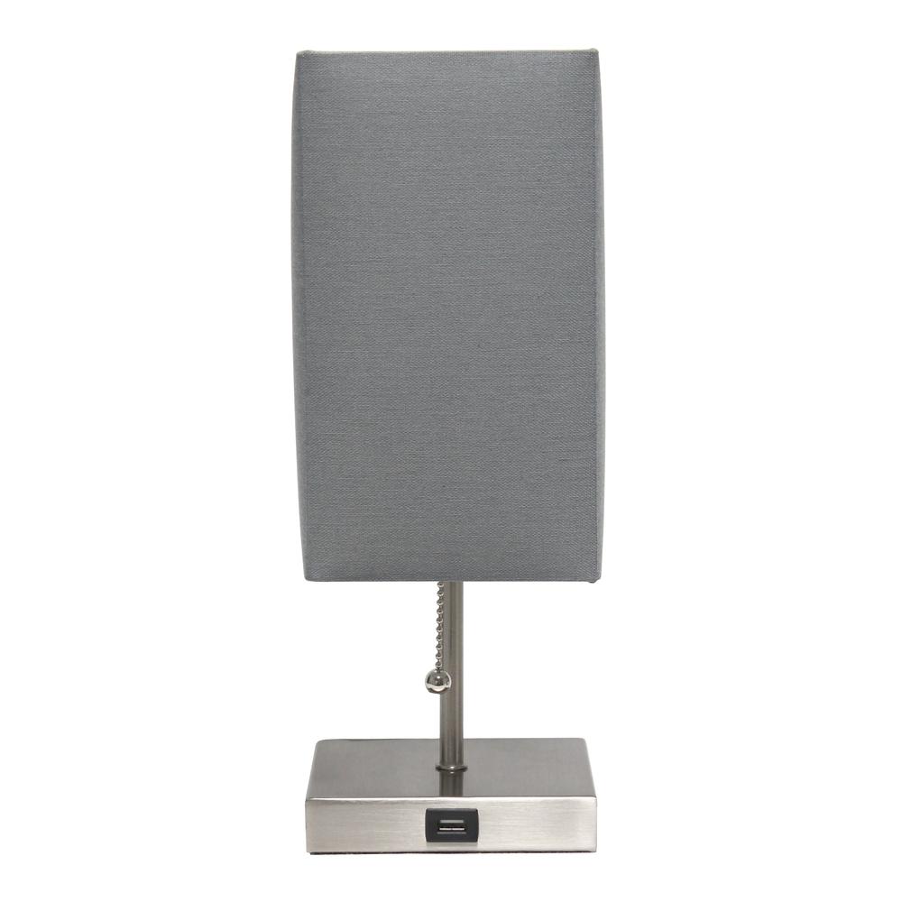 Petite Stick Lamp with USB Charging Port and Fabric Shade, Gray. Picture 7