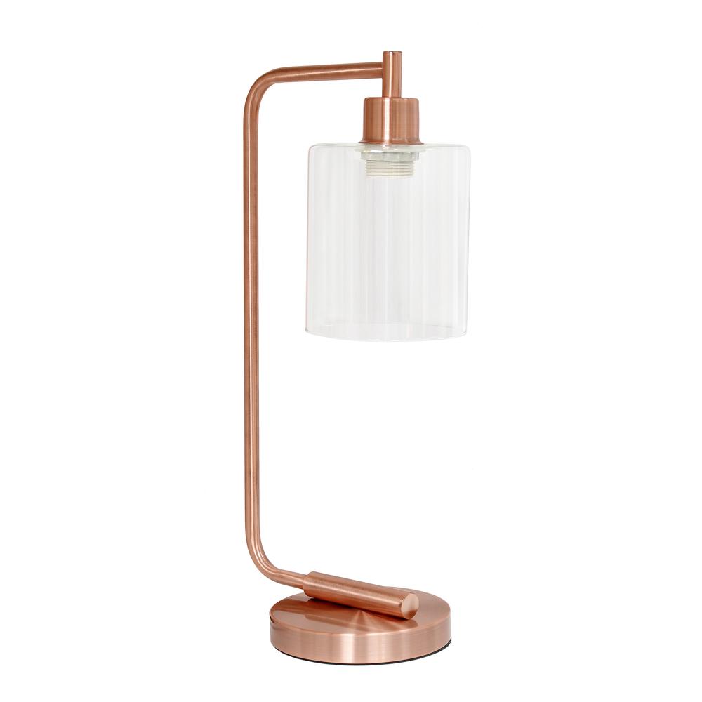 Modern Iron Desk Lamp with Glass Shade, Rose Gold. Picture 7