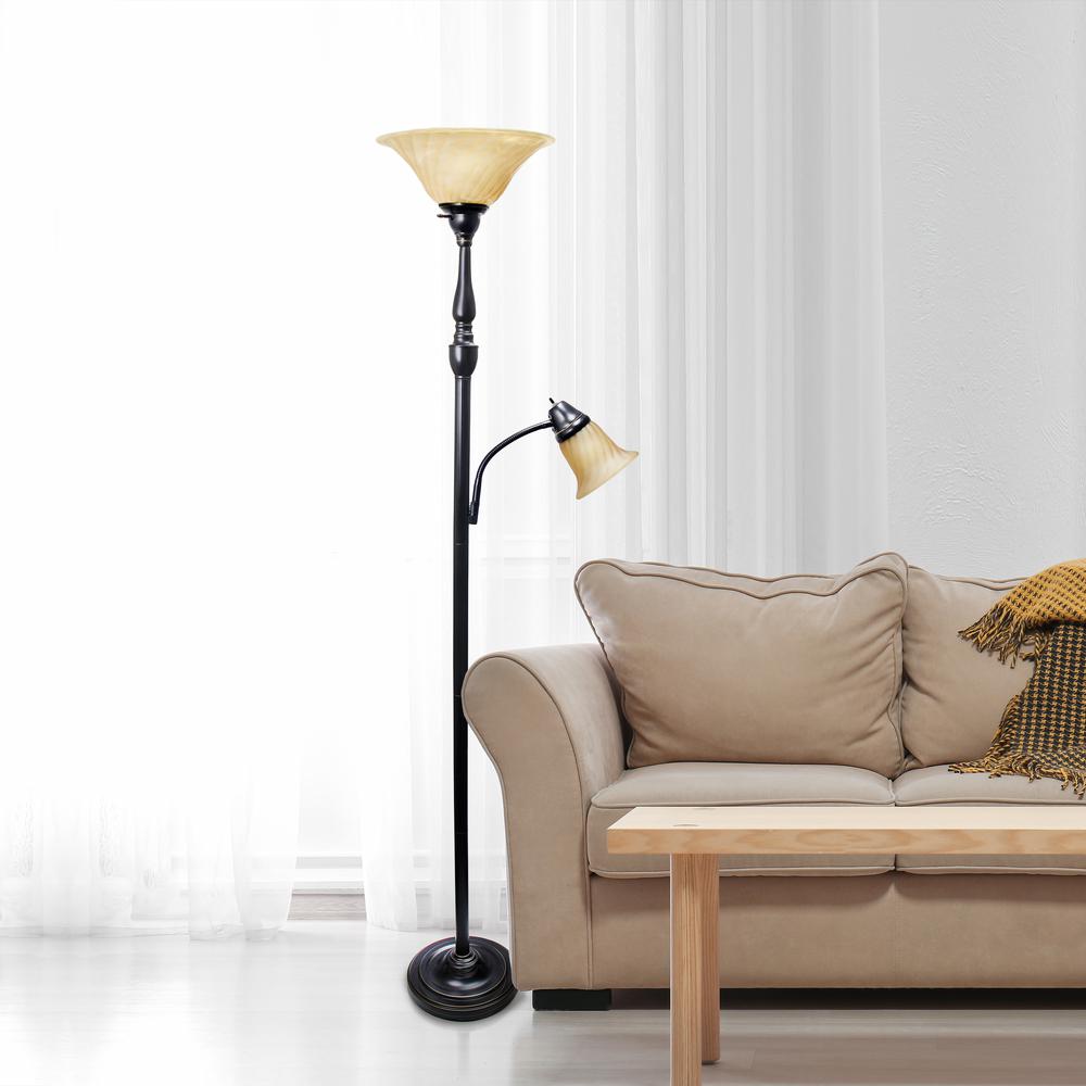 Torchiere Floor Lamp with Reading Light and Marble Glass ShadesRestoration. Picture 3