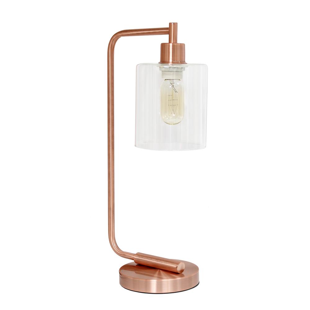 Modern Iron Desk Lamp with Glass Shade, Rose Gold. Picture 1