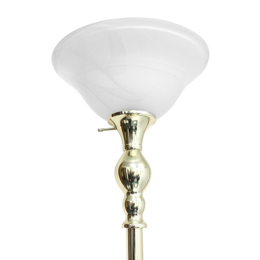 Classic 1 Light Torchiere Floor Lamp with Marbleized Glass Shade, Gold. Picture 7