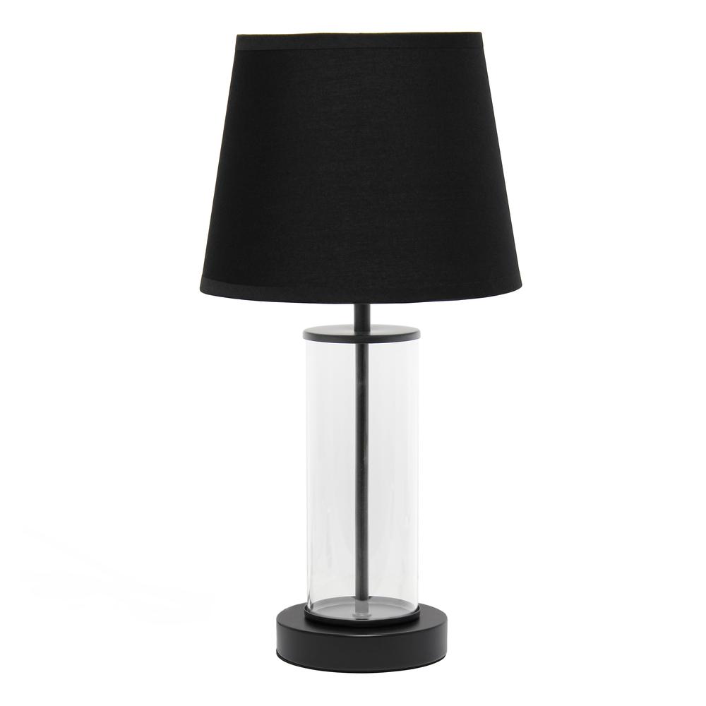 Encased Metal and Clear Glass Table Lamp, Black. Picture 1