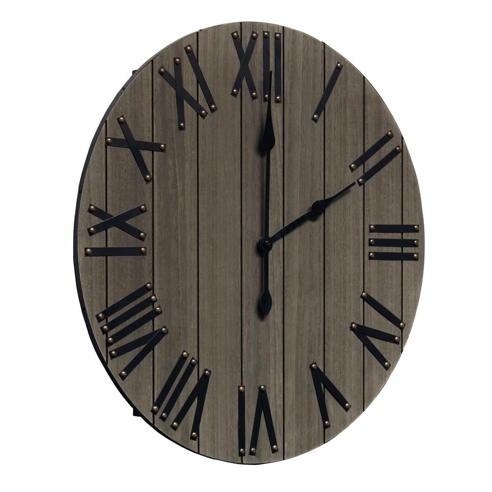 Handsome 21" Rustic Farmhouse Wood Wall Clock, Rustic Gray. Picture 2