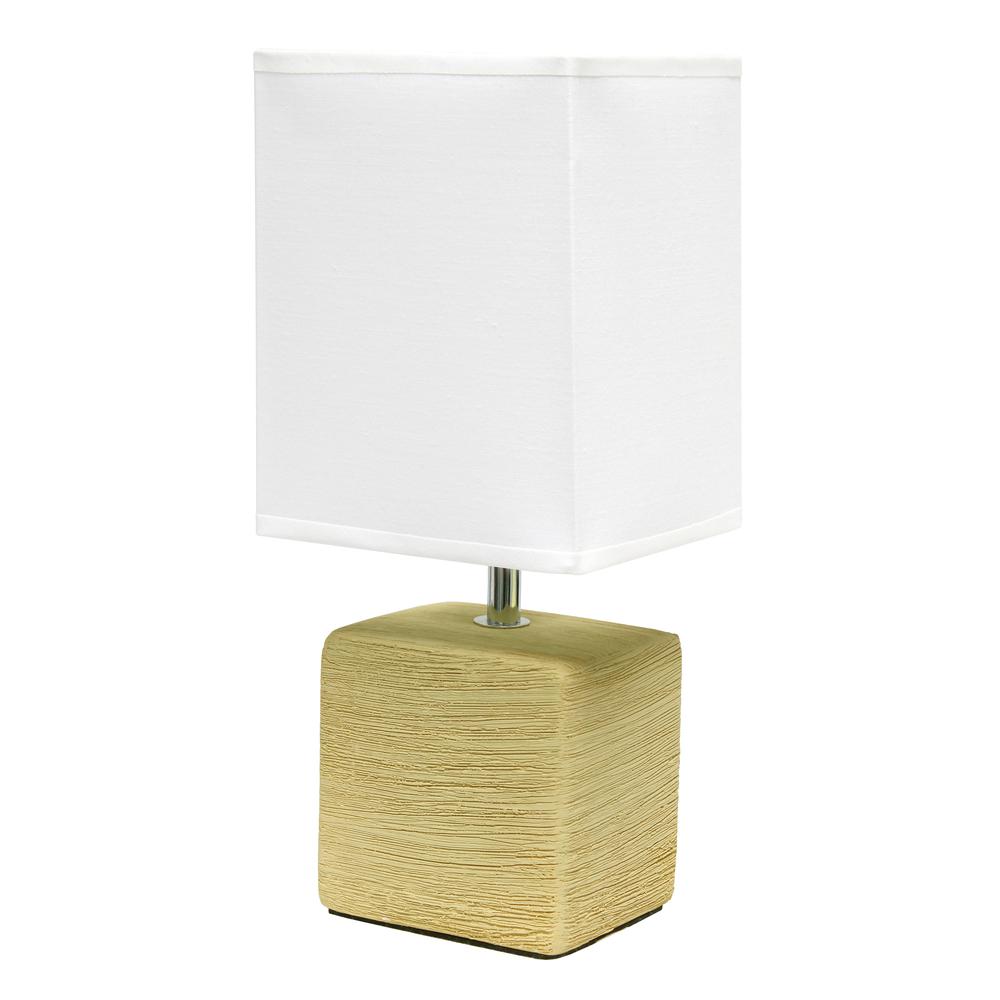 Petite Faux Stone Table Lamp with Fabric Shade, Beige with White Shade. Picture 1