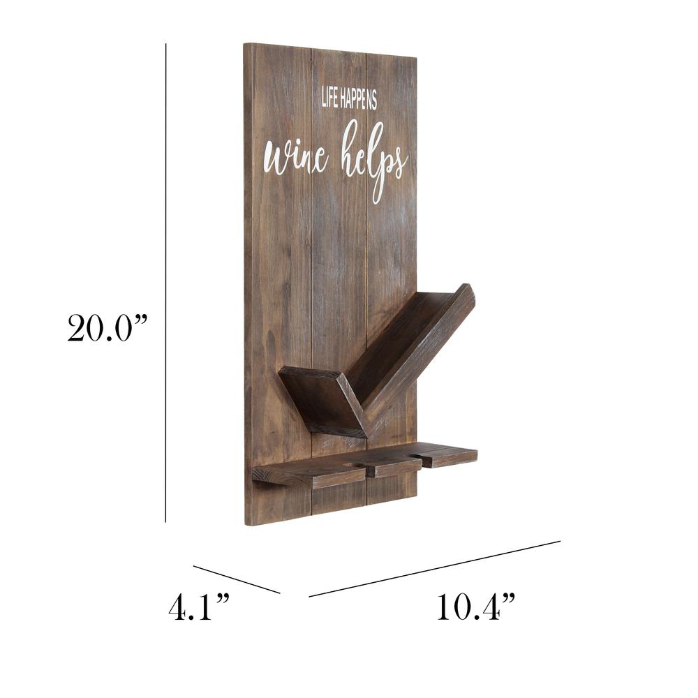 Elegant Designs Lucca Wall Mounted Wooden “Life Happens Wine Helps” Wine Bottle Shelf with Glass Holder, Restored Wood. Picture 4