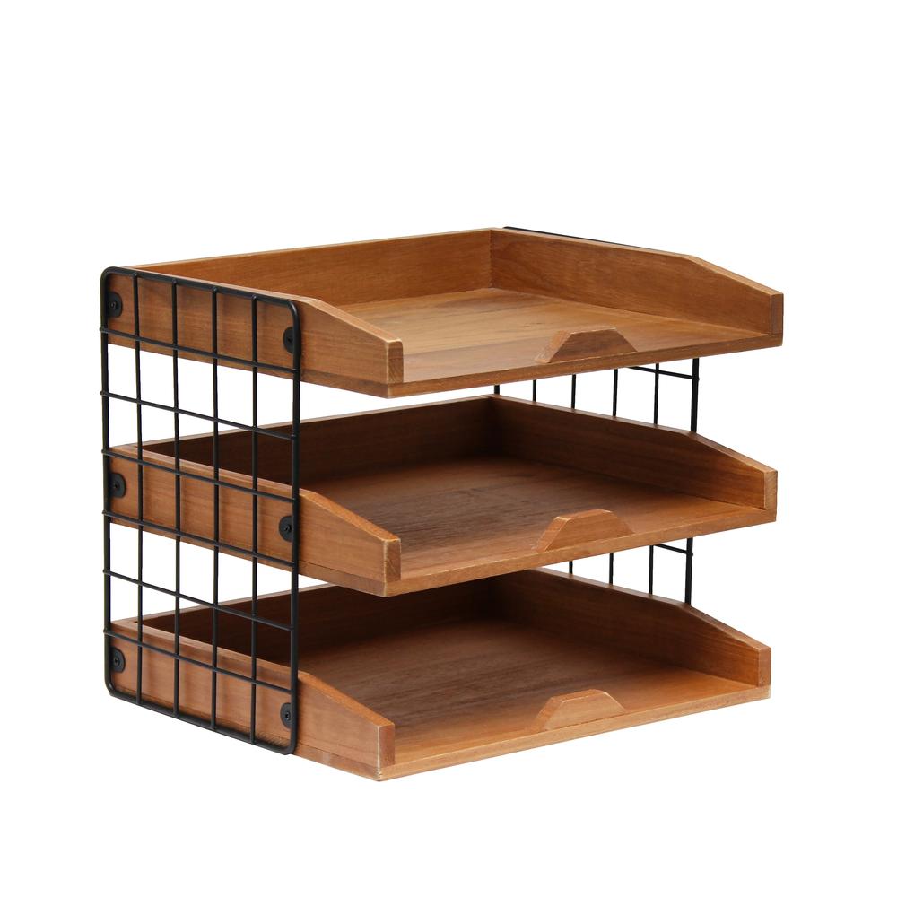 Home Office Wood Desk Organizer Mail Letter Tray with 3 Shelves. Picture 1