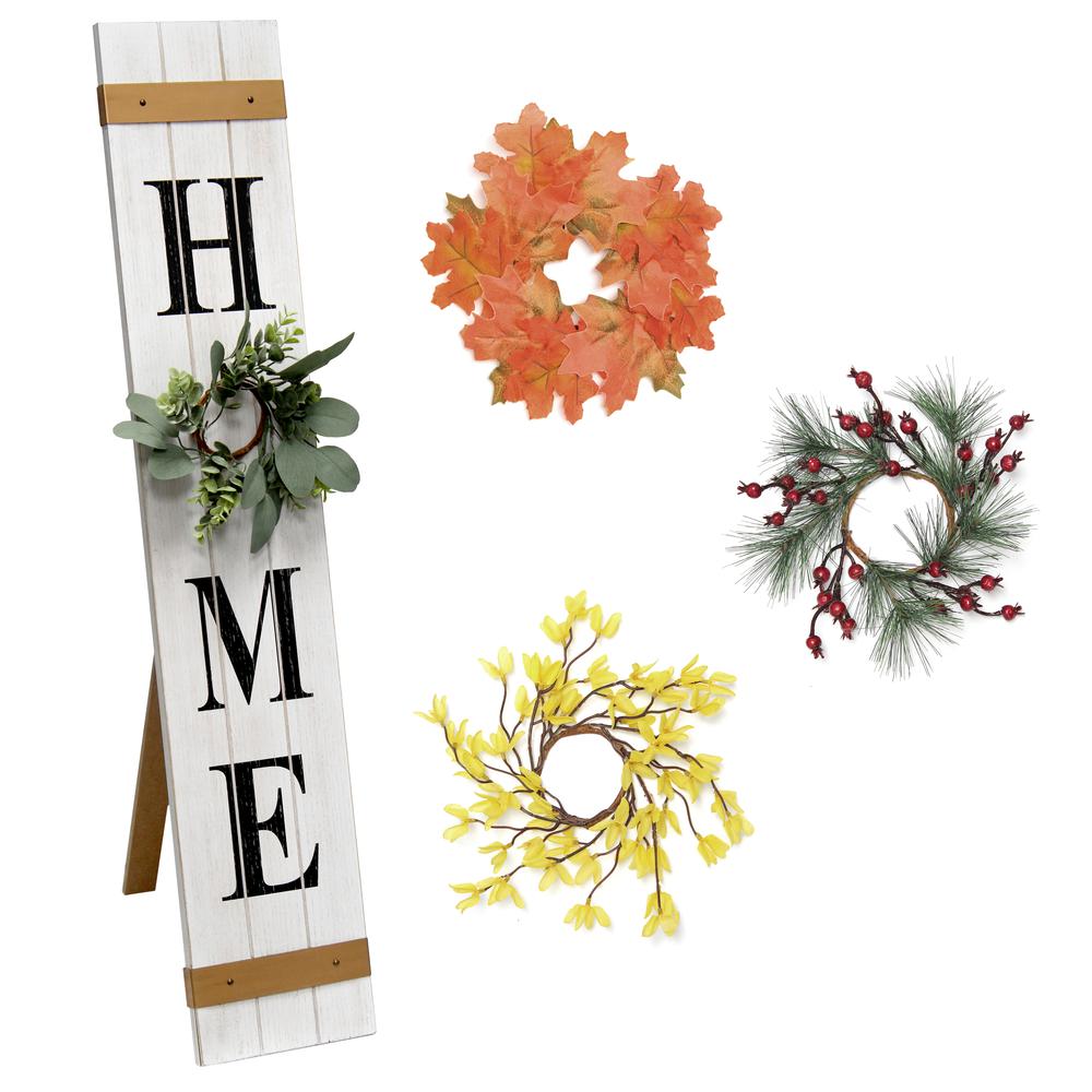 Seasonal Wooden Porch Sign with 4 Interchangeable Floral Wreaths. Picture 1