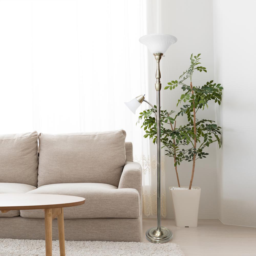 Torchiere Floor Lamp with Reading Light and Marble Glass Shades. Picture 4