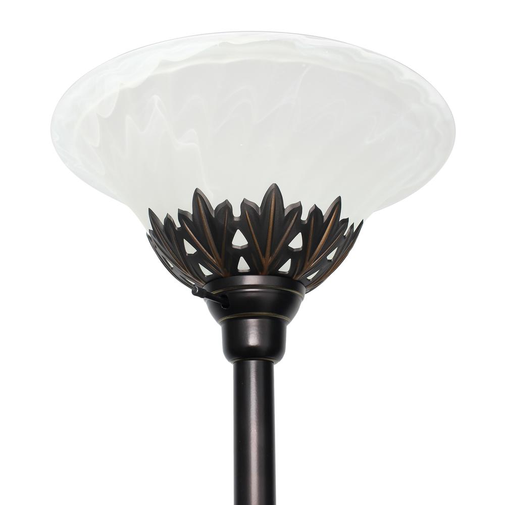 Torchiere Floor Lamp with 2 Reading Lights and Scalloped Glass Shades. Picture 7
