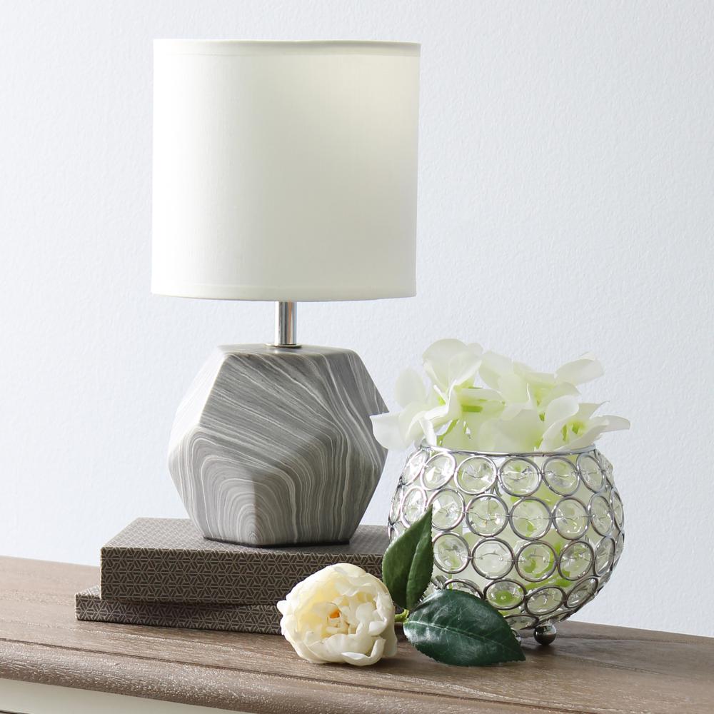 Round Prism Mini Table Lamp with White Fabric Shade. Picture 3